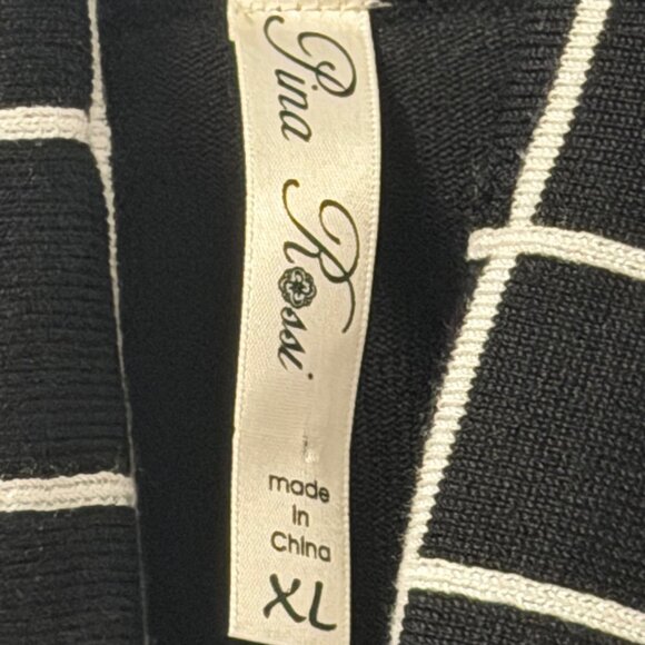 Pina Rossi Black & White Grid Pattern Cowl Neck Sweater Tunic Sz XL - Picture 2 of 11